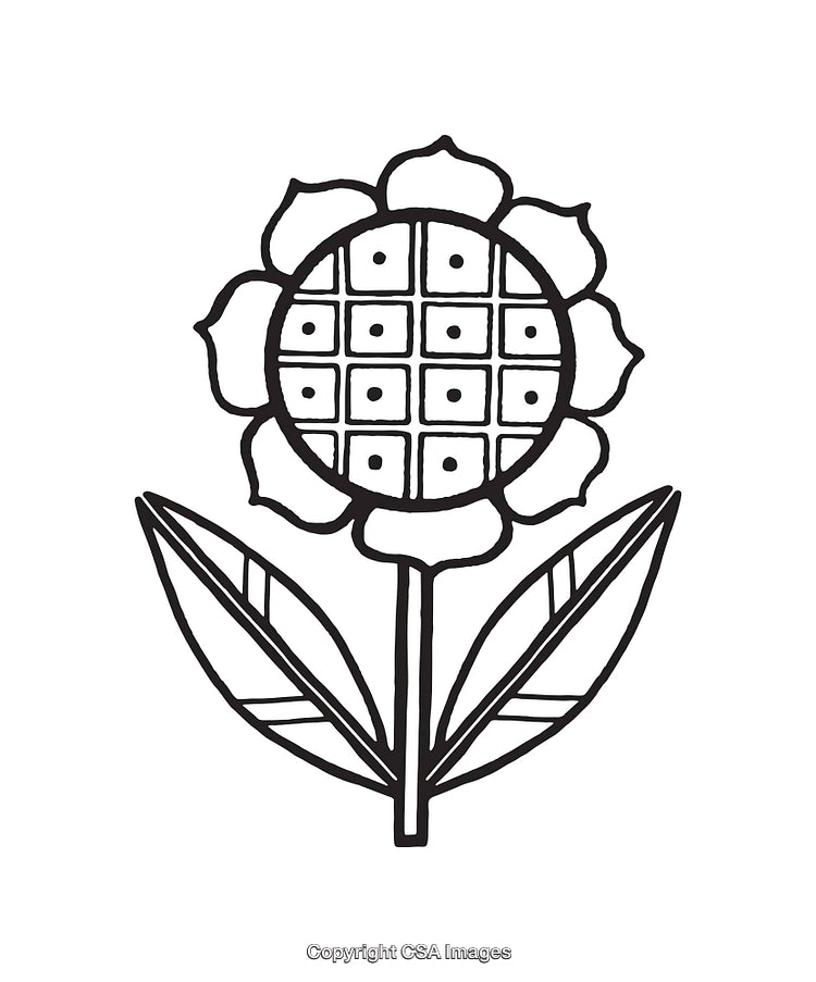 Line Art Illustration of a Simple Sunflower with Geometric Details