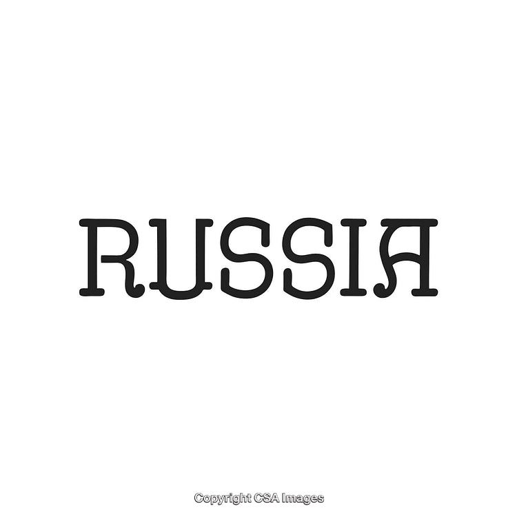 Stylized Black Typography Design of the Word Russell on a White Background