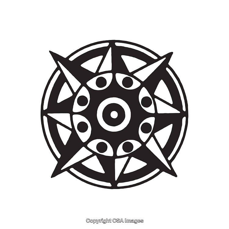 Black and White Decorative Circular Mandala with Spiked Geometric Patterns
