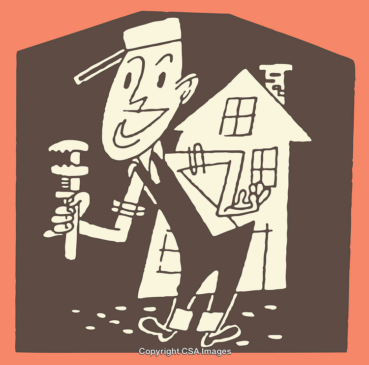 Retro Cartoon Artwork of a Friendly Workman Holding a Tool