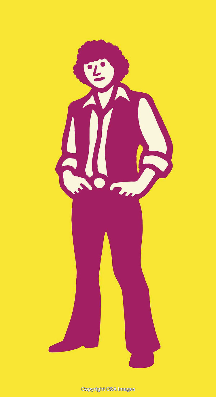 Retro Styled Male Silhouette in Vibrant Color Line Art Illustration