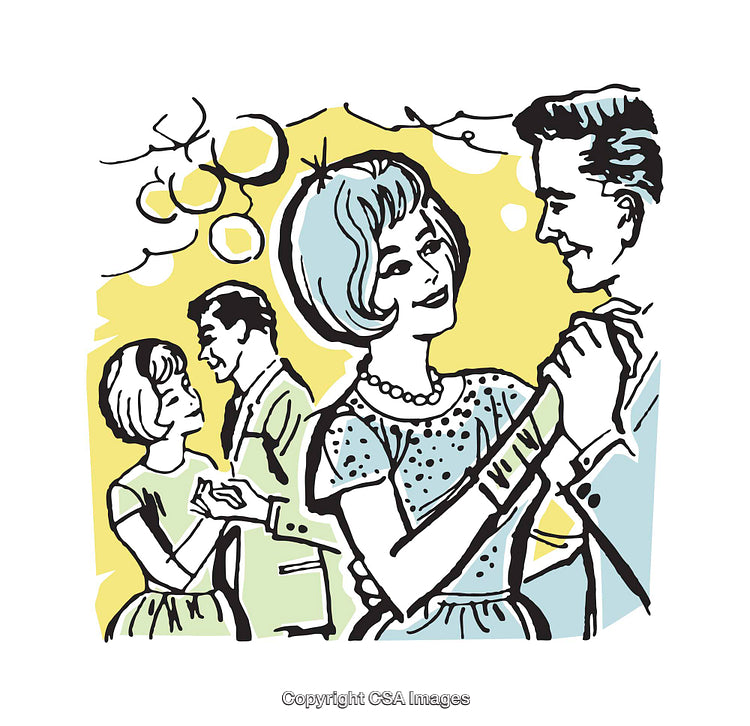 Vintage Dance Party Illustration Featuring Happy Couples Enjoying a Festive Atmosphere