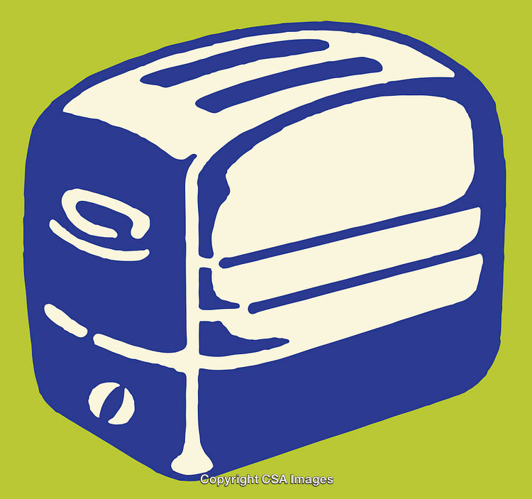 Colorful Line Art Illustration of a Blue Toaster on Green Background