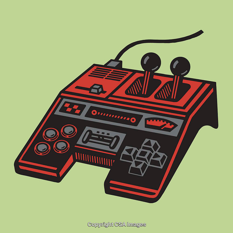 Retro Style Gaming Controller Line Art Illustration on Green Background