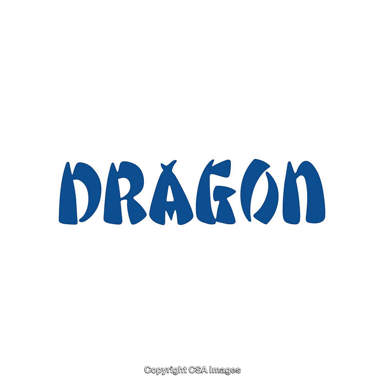 Creative Typography of the Word Dragon in Bold Blue Text on White Background
