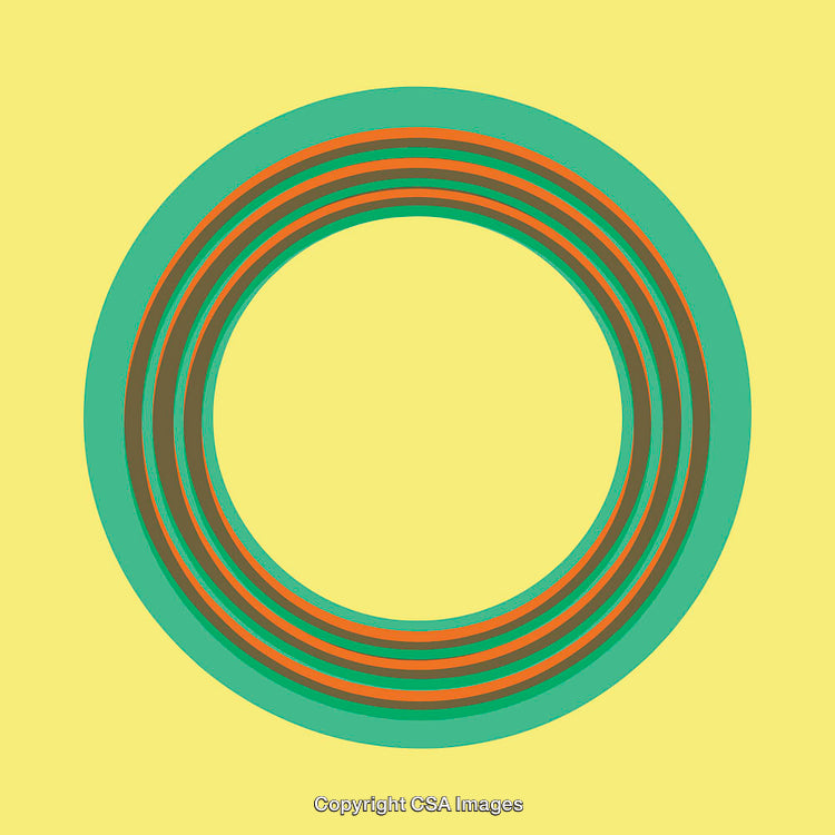 Colorful Circular Pattern of Overlapping Loops on Yellow Background