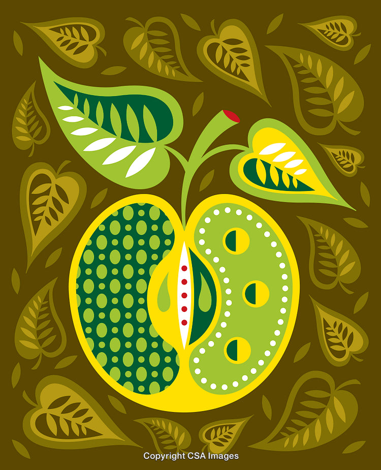 Abstract Stylized Apple Illustration with Modern Geometric Style on Green Background