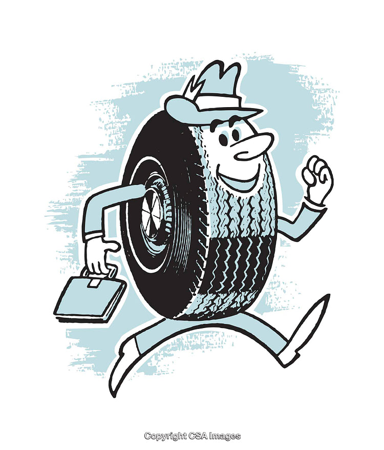 Quirky Illustration of a Tire Person in Business Outfit Running