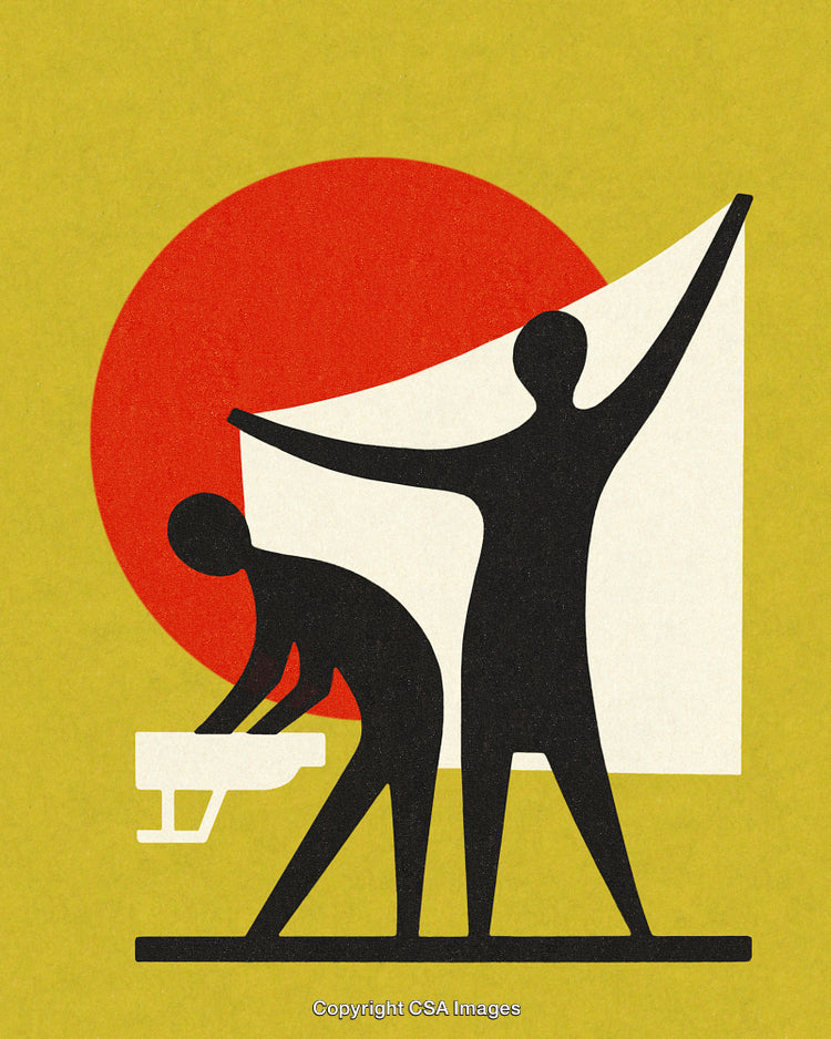Abstract Artwork with Two Figures in Geometric Style and Minimalist Design