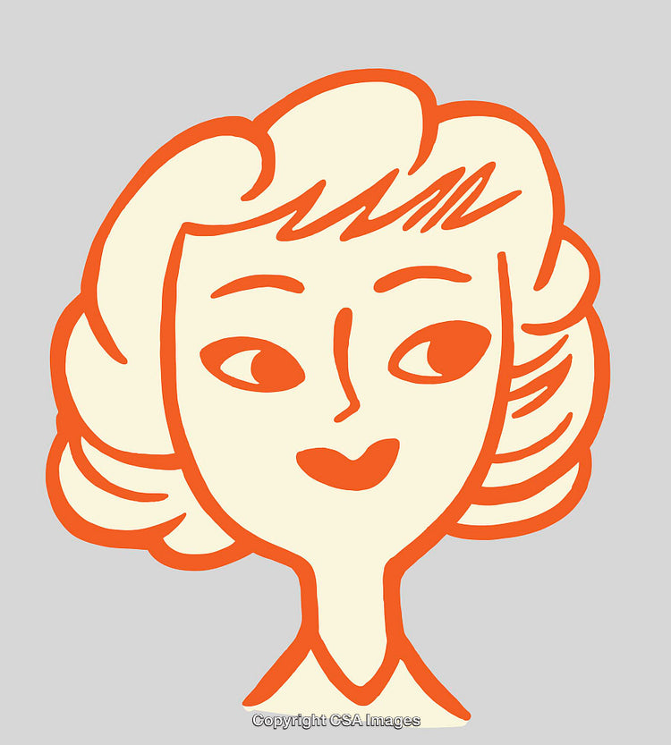 Color Line Art Portrait of a Smiling Woman With Short Curly Hair