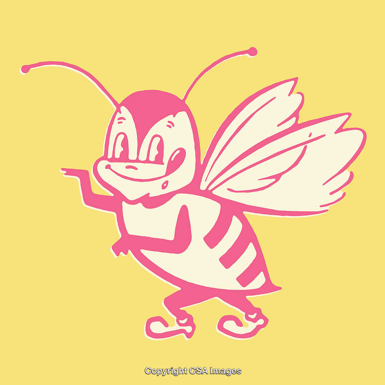 Cheerful Cartoon Bee in Pink and Yellow Modern Line Art Design