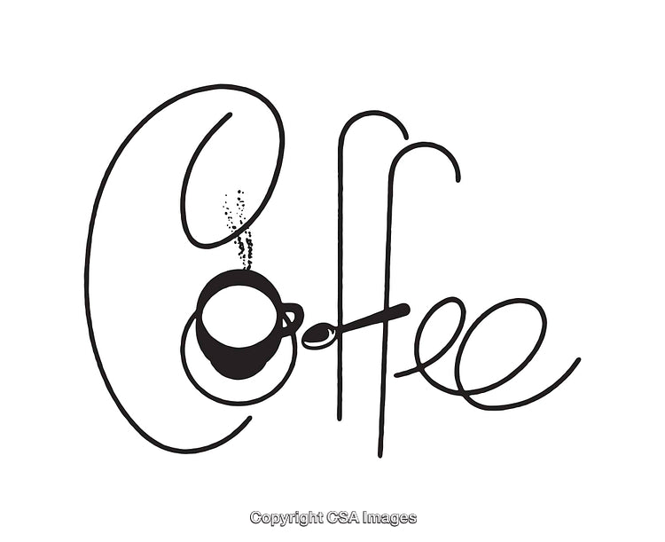 Stylish Coffee-Themed Black and White Line Art Illustration Design