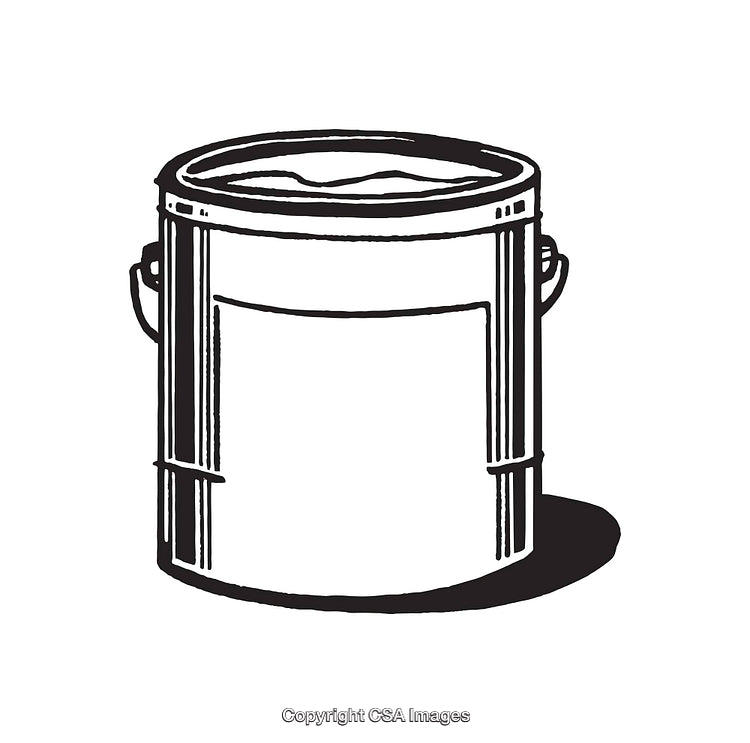 Black and White Line Art Illustration of a Paint Bucket