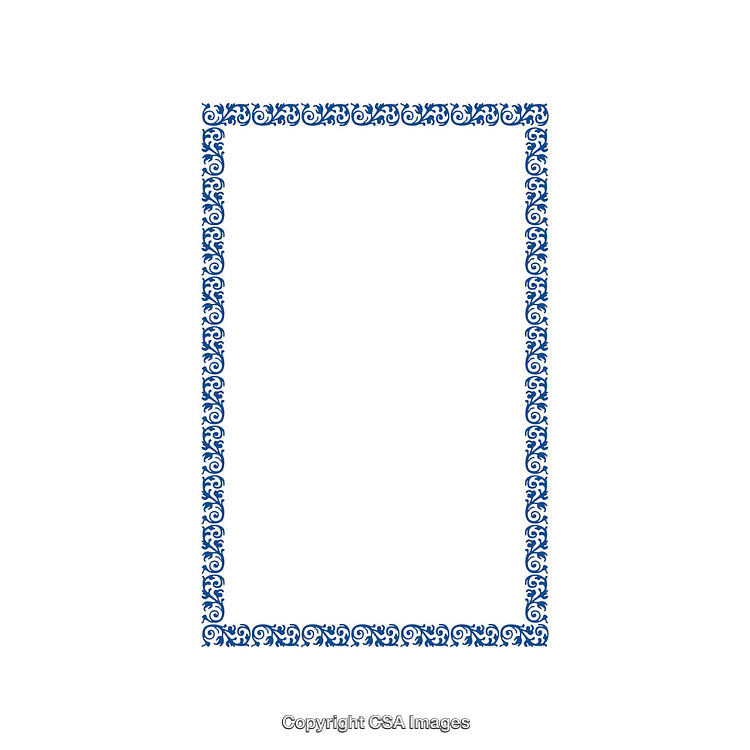 Blue Ornate Floral Border Design on a White Background