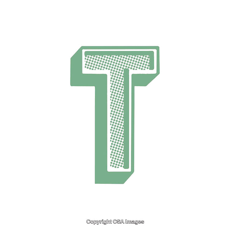 Green Stylized Letter T Illustration with Dotted Texture on White Background