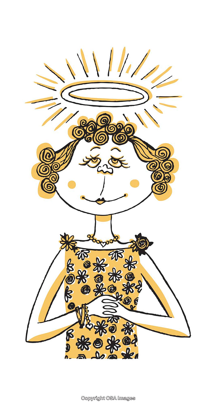 Illustration of a Cheerful Woman with a Halo and Curly Hair