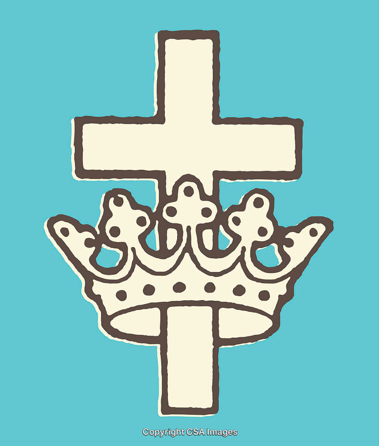 Christian Cross and Crown Illustration Prominent on a Blue Background
