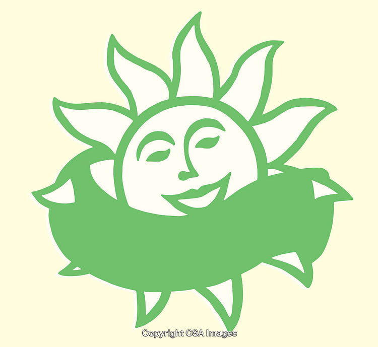 Green Abstract Sun Line Art with Decorative Design