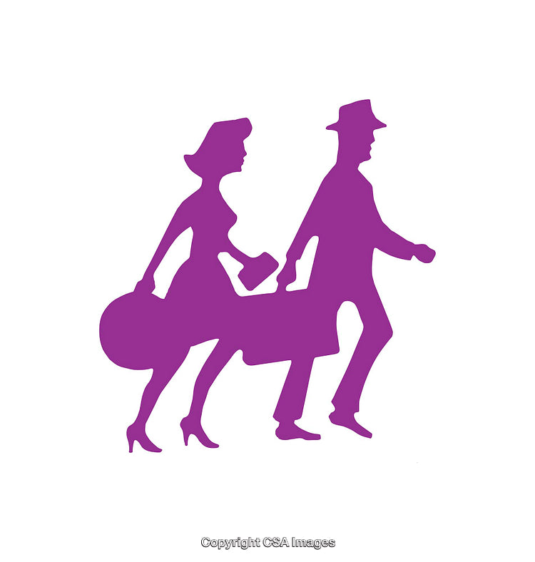 Silhouetted Icon of Elegant Couple Traveling with Luggage and Bags
