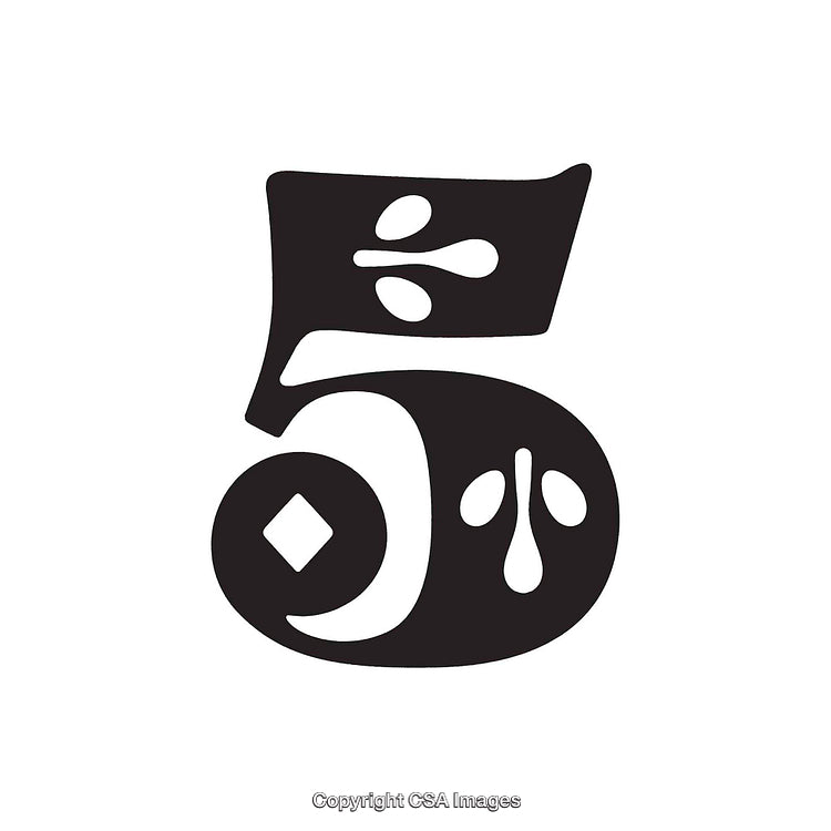 Bold Artistic Representation of the Number Five with Unique Embellishments