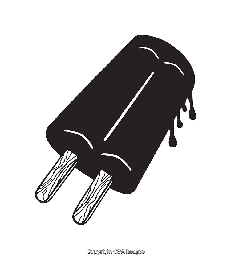 Black and White Line Art of a Melting Double Popsicle