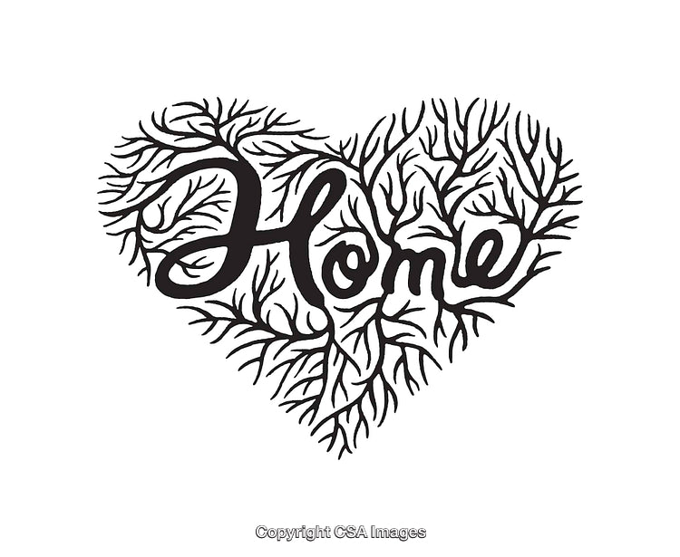 Handwritten Word 'Home' in Heart-Shaped Tree Branch Design