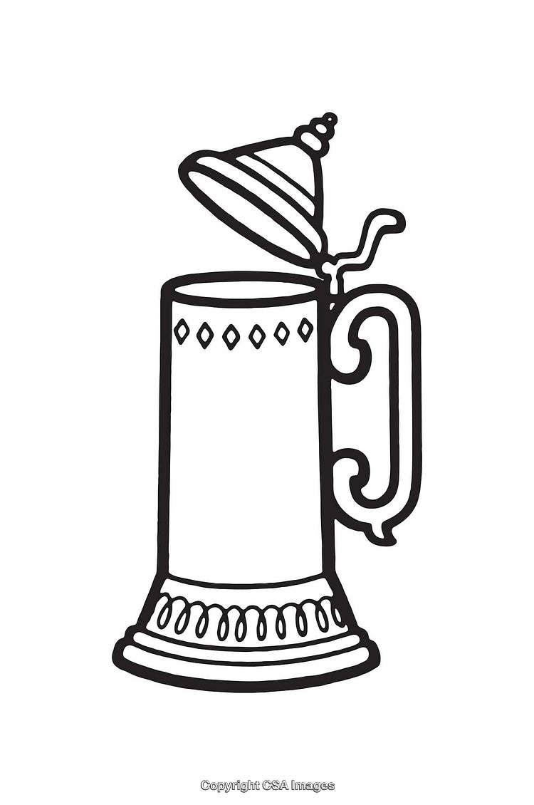 Intricate Black and White Line Art of a Beer Stein with Lid