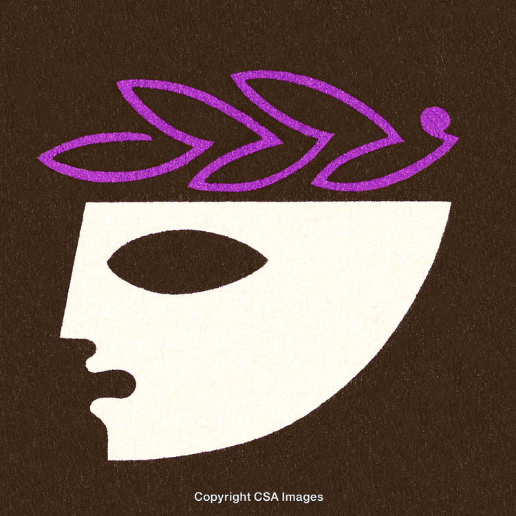 Abstract Illustration Featuring Face Silhouette and Purple Laurel on Dark Background