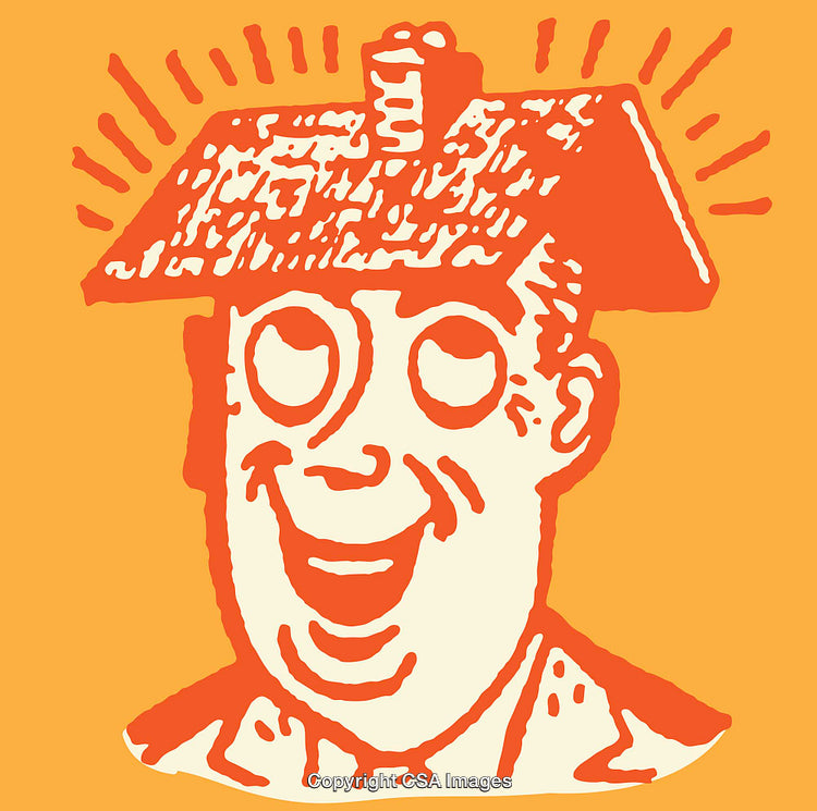 Retro Style Line Art Illustration of a Person with a House Hat