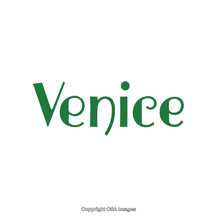 Stylized Typography Depicting Venice in Green on a White Background