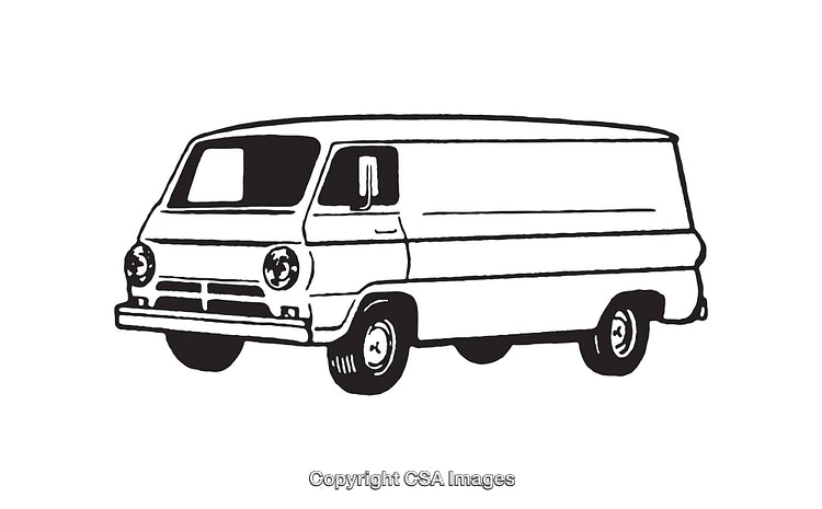 Black and White Line Art of a Classic Cargo Van