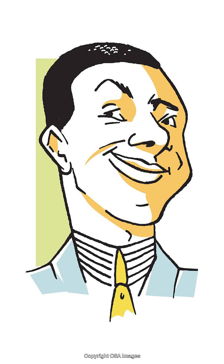 Colorful Caricature Illustration of a Smiling Businessman in Formal Attire