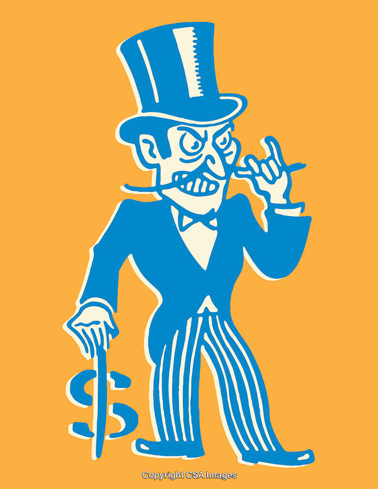 Vintage Cartoon of a Rich Man in Top Hat and Cane