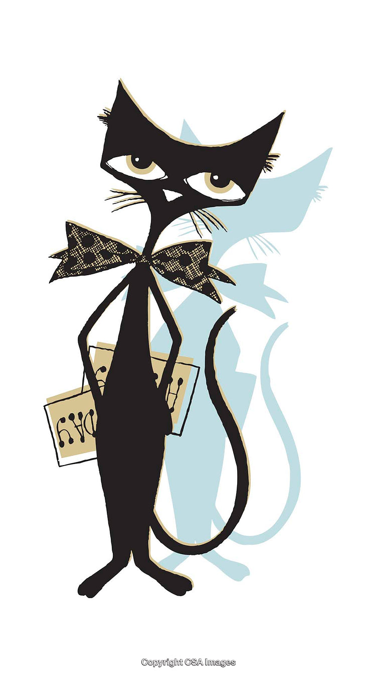 Playful Illustration of a Cat With Bow Tie and Shadow Silhouette