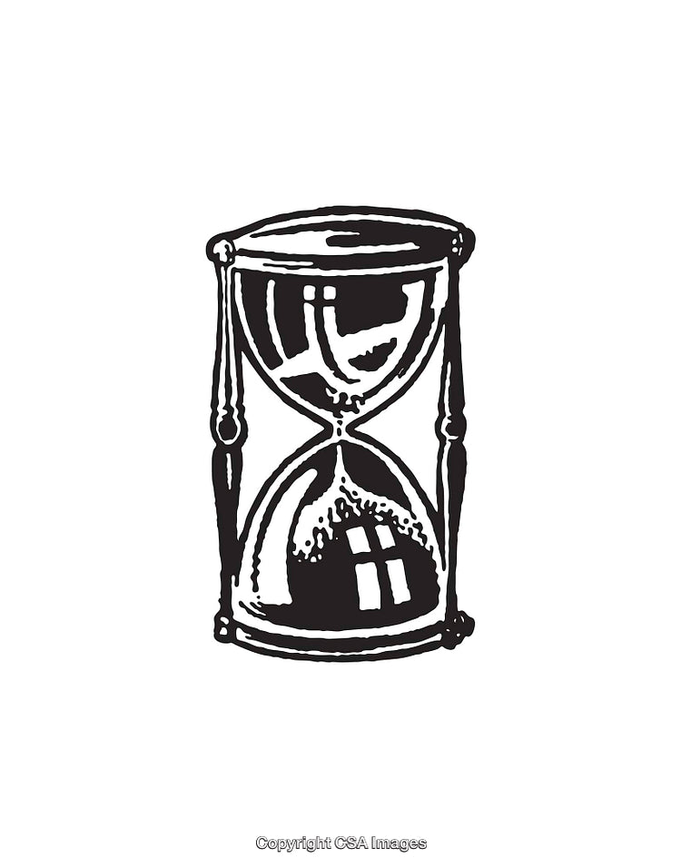 Black and White Line Art Illustration of a Classic Hourglass