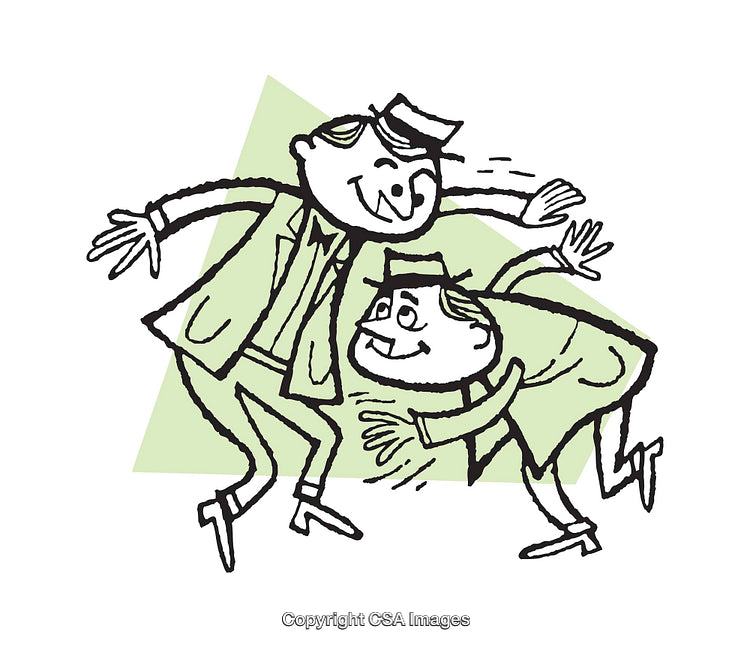 Playful Cartoon Illustration of Two Dancing Characters in Vintage Style