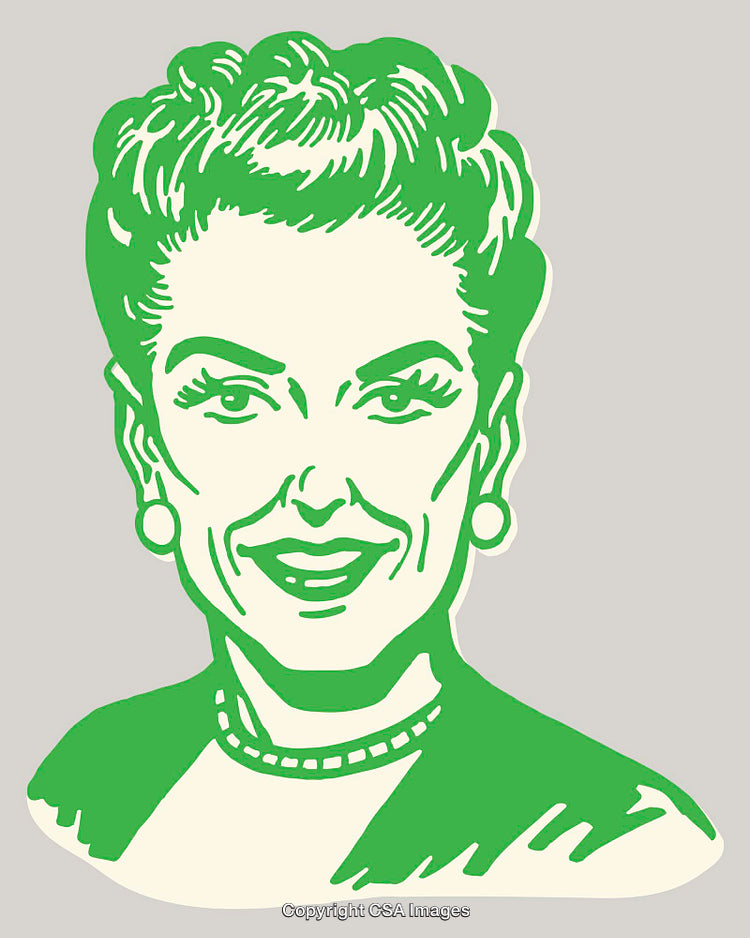 Colorful Retro Line Art Portrait Illustration of a Stylish Woman