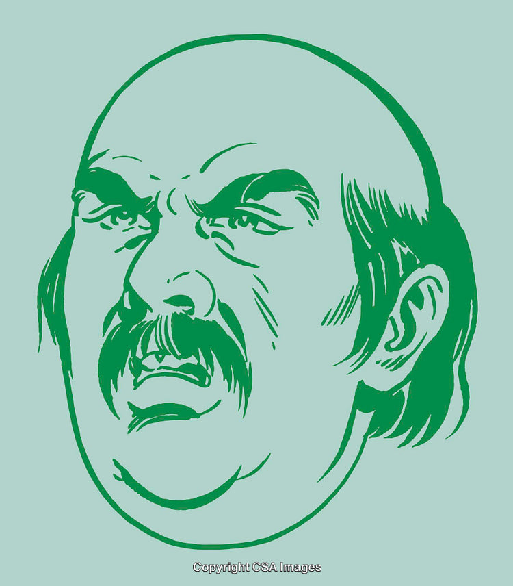 Green Retro Style Face Illustration with Bold Emotive Expressions on Teal Background