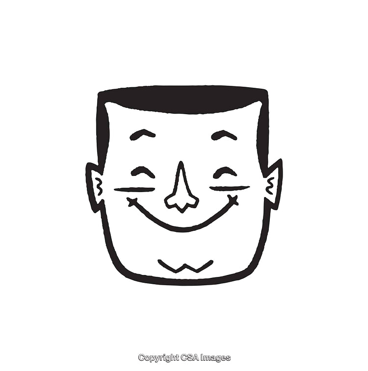 Smiling Cartoon Character in Black and White Line Art Illustration Art