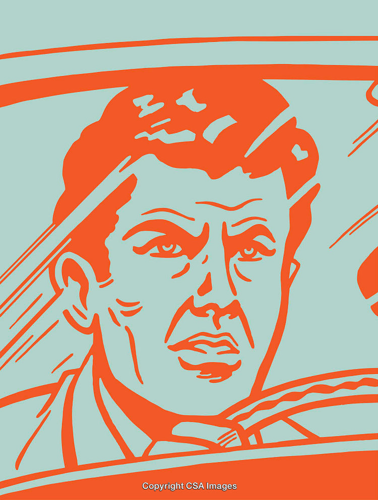 Abstract Illustration of a Man Driving a Vehicle in Bold Colors