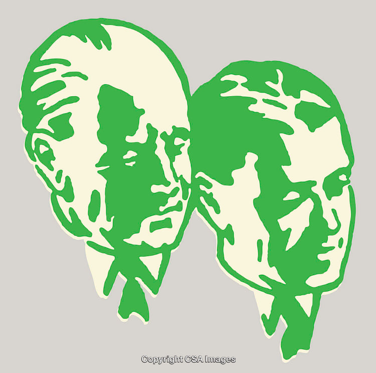 Green Abstract Artistic Profiles of Two Faces in Contrasting Colors