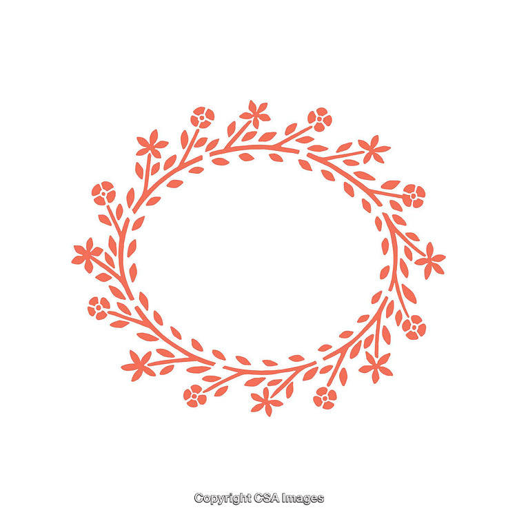 Floral Wreath Frame in Coral Color on White Background