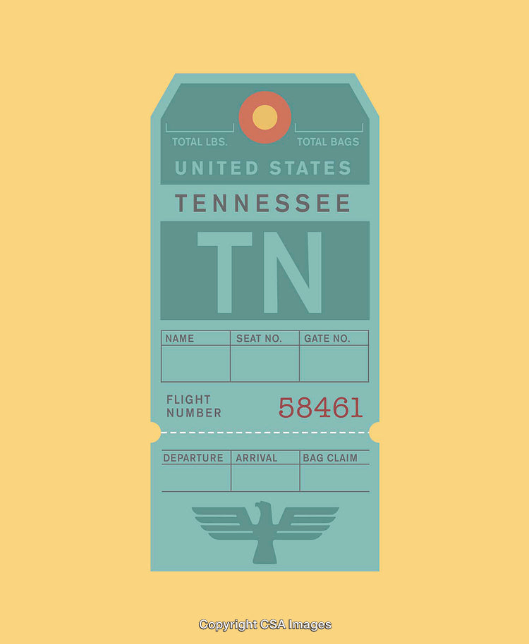 Vintage Tennessee Travel Tag with Retro Design on Yellow Background