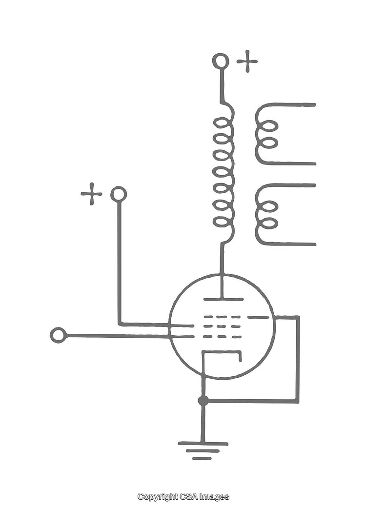 Minimalist Hand-Drawn Vacuum Tube Circuit Diagram with Coils and Terminals