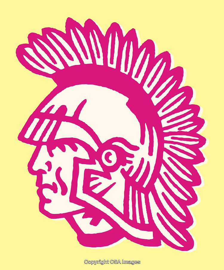 Colorful Pink Illustration of a Roman Gladiator Helmet Profile on Yellow Background