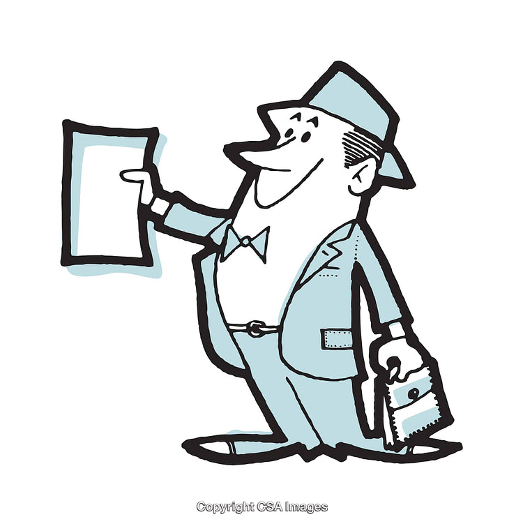 Cheerful Businessman Holding Document in Retro Illustration Style