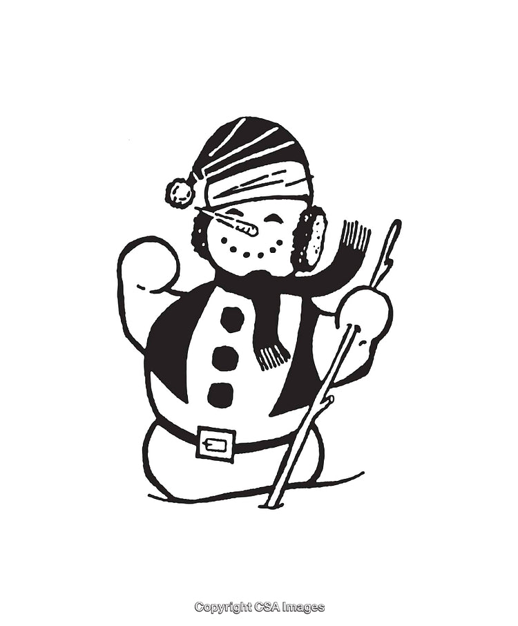Cheerful Snowman Illustration Featuring Hat, Scarf, and Decorative Buttons