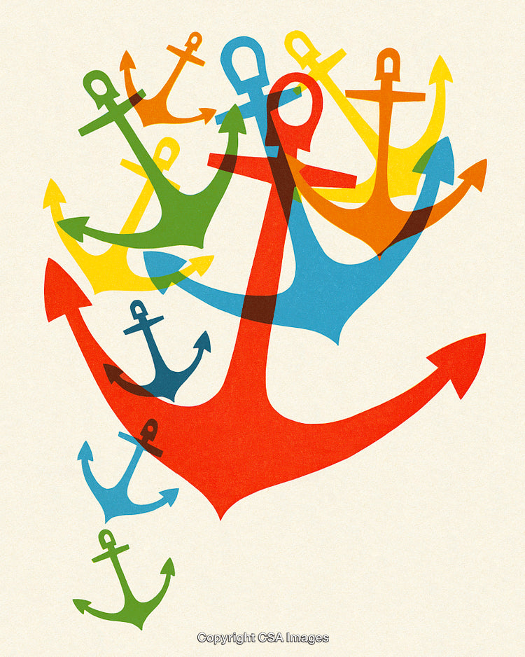 Colorful Illustrative Anchors Overlapping in Abstract Nautical Artwork Design