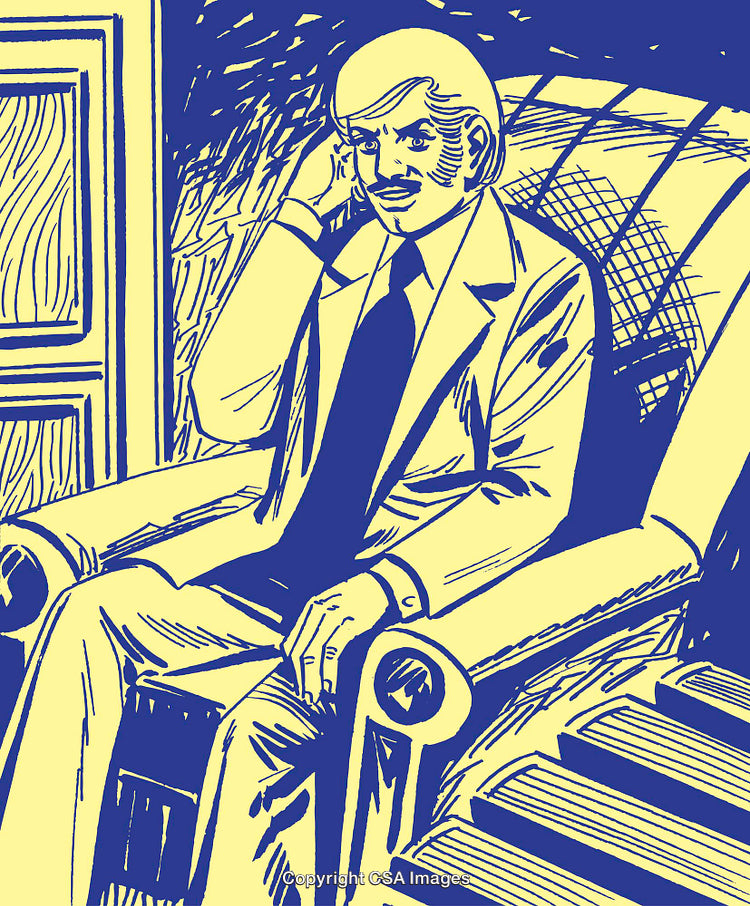 Retro Styled Cartoon Illustration of a Businessman Sitting in a Chair