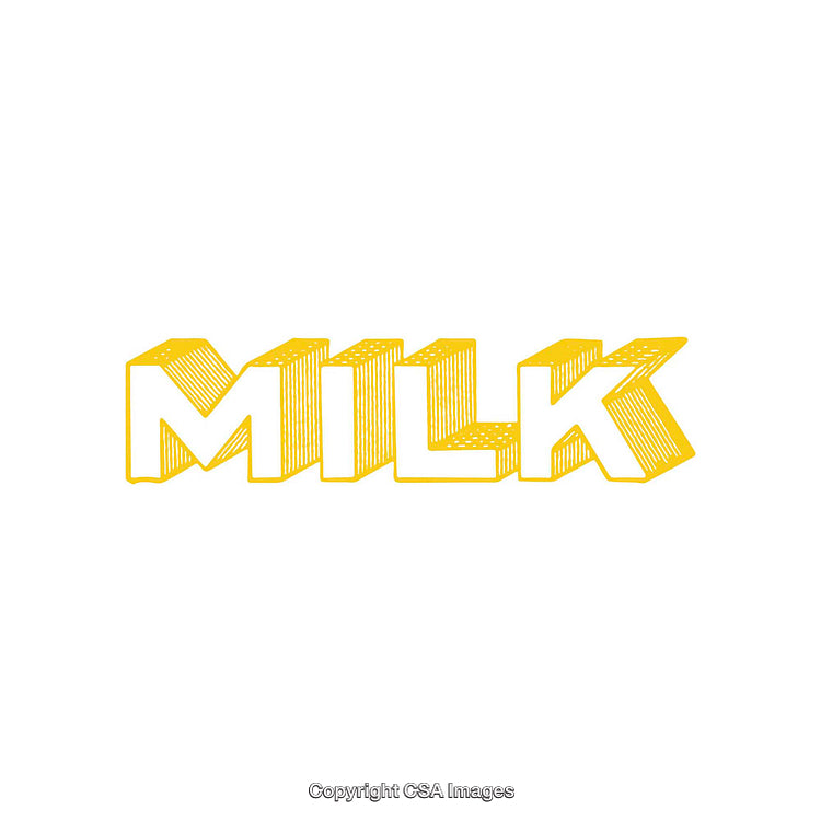 Isometric Yellow Text Design with "Milk" on White Background